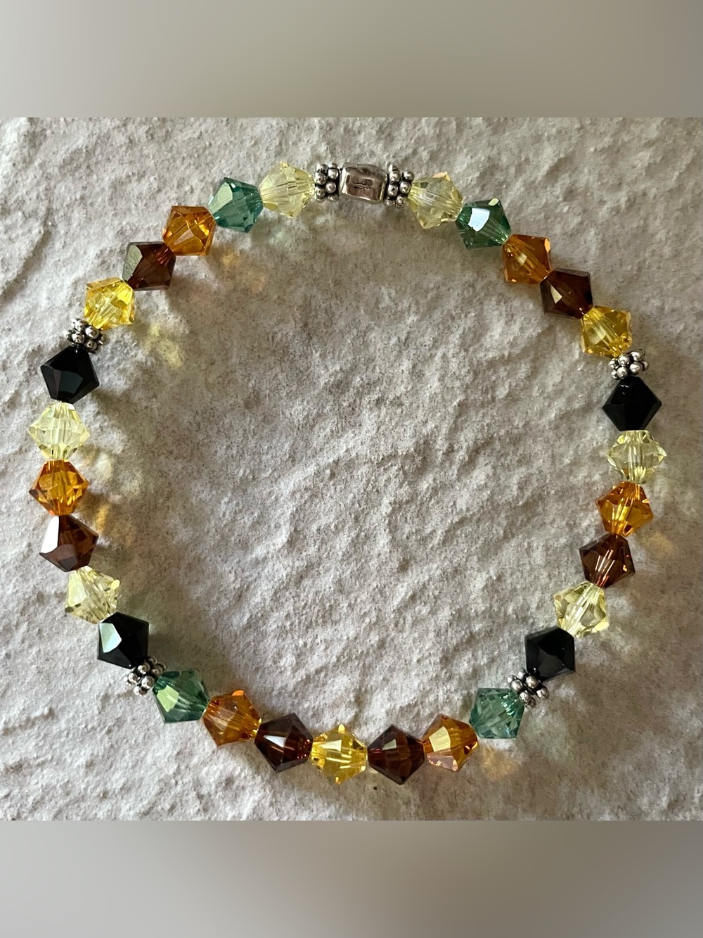 Handmade Sunflower Swarovski Bicone Crystal Antique Silver Stretch Bracelet FIRM